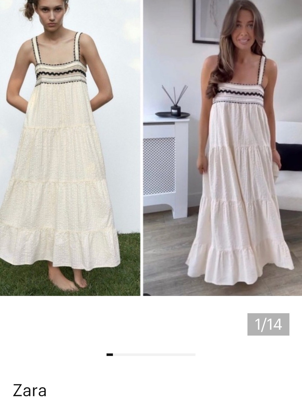 Zara Cream Maxi Sundress with Black Trim
